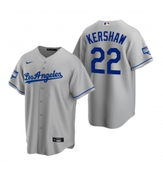 Men Los Angeles Dodgers 22 Clayton Kershaw Gray 2020 World Series Champions Road Replica Jersey