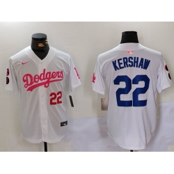 Men Los Angeles Dodgers 22 Clayton Kershaw White Pink Vin  26 Kobe Patch Stitched Baseball Jersey 2