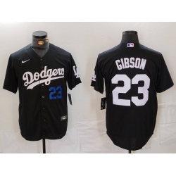 Men Los Angeles Dodgers 23 Kirk Gibson Black Cool Base Stitched Baseball Jersey 2