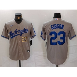 Men Los Angeles Dodgers 23 Kirk Gibson Grey Cool Base Stitched Baseball Jersey 3