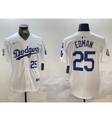 Men Los Angeles Dodgers 25 Tommy Edman White 2024 World Series With Fernando Memorial Patch Home Limited Stitched Baseball Jersey 2