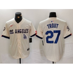 Men Los Angeles Dodgers  27 Mike Trout Cream 2024 City Connect Limited Stitched Baseball Jersey 4