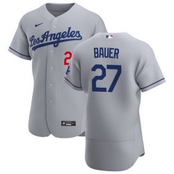 Men Los Angeles Dodgers 27 Trevor Bauer Gray Authentic Jersey