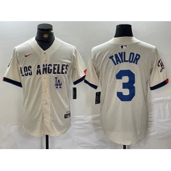 Men Los Angeles Dodgers 3 Chris Taylor Cream Stitched Baseball Jersey 1