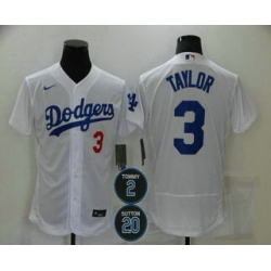 Men Los Angeles Dodgers 3 Chris Taylor White 232 20 Patch Stitched MLB Flex Base Nike Jersey