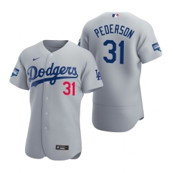 Men Los Angeles Dodgers 31 Joc Pederson Gray 2020 World Series Champions Flex Base Jersey