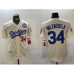 Men Los Angeles Dodgers 34 Toro Valenzuela Cream 1981 Cooperstown Stitched Baseball Jersey