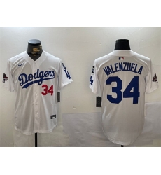 Men Los Angeles Dodgers 34 Toro Valenzuela White 2024 World Series Champions With Fernando Memorial Patch Home Limited Stitched Baseball Jersey