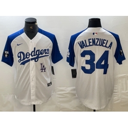 Men Los Angeles Dodgers 34 Toro Valenzuela White Blue Vin Patch Cool Base Stitched Baseball Jersey  8