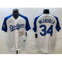 Men Los Angeles Dodgers 34 Toro Valenzuela White Blue Vin Patch Cool Base Stitched Baseball Jersey 9