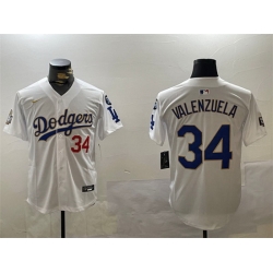 Men Los Angeles Dodgers 34 Toro Valenzuela White Gold 2024 World Series With Fernando Memorial Patch Home Limited Stitched Baseball Jersey