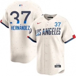Men Los Angeles Dodgers 37 Teoscar Hernandez Cream Stitched Baseball Jersey
