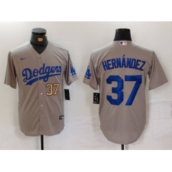 Men Los Angeles Dodgers 37 Teoscar Hernandez Grey Cool Base Stitched Baseball Jersey 3