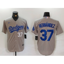 Men Los Angeles Dodgers 37 Teoscar Hernandez Grey Cool Base Stitched Baseball Jersey 5