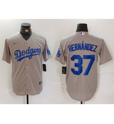 Men Los Angeles Dodgers 37 Teoscar Hernandez Grey Cool Base Stitched Baseball Jersey