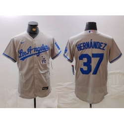 Men Los Angeles Dodgers 37 Teoscar Hernandez Grey Flex Base Stitched Baseball Jersey 3