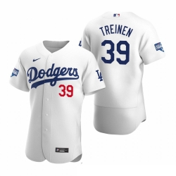 Men Los Angeles Dodgers 39 Blake Treinen White 2020 World Series Champions Flex Base Jersey