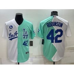 Men Los Angeles Dodgers 42 Jackie Robinson 2022 All Star White Green Cool Base Stitched Jersey