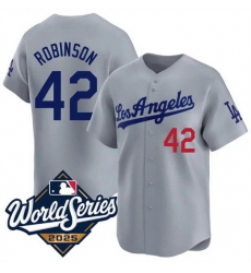 Men Los Angeles Dodgers 42 Jackie Robinson Gray 2025 World Series Home Limited Stitched Baseball Jersey Men Los Angeles Dodgers 42 Jackie Robinson Gray 2025 World Series Home Limited Stitched Baseball Jersey