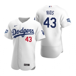 Men Los Angeles Dodgers 43 Edwin Rios White 2020 World Series Champions Flex Base Jersey