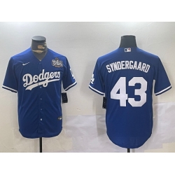 Men Los Angeles Dodgers 43 Noah Syndergaard Royal 2024 World Series Cool Base Stitched Baseball Jersey