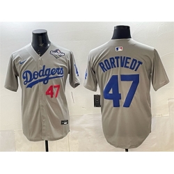 Men Los Angeles Dodgers 47 Ben Rortvedt Grey 2025 World Series Patch Limited Stitched Baseball Jersey