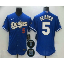 Men Los Angeles Dodgers 5 Corey Seager Blue 2 20 Patch Stitched MLB Flex Base Nike Jersey