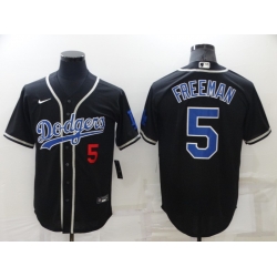 Men Los Angeles Dodgers 5 Freddie Freeman Black Cool Base Stitched Baseball Jerse