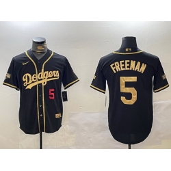 Men Los Angeles Dodgers 5 Freddie Freeman Black Gold 2024 World Series Champions Limited Stitched Baseball Jersey 5