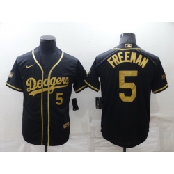 Men Los Angeles Dodgers 5 Freddie Freeman Black Gold Cool Base Stitched Baseball jersey