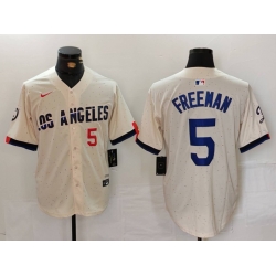 Men Los Angeles Dodgers 5 Freddie Freeman Cream Stitched Baseball Jersey 4