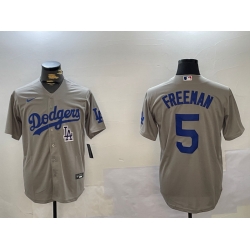 Men Los Angeles Dodgers 5 Freddie Freeman Grey 2024 World Series Cool Base Stitched Baseball Jersey 3