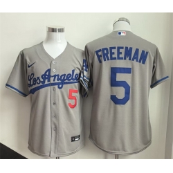 Men Los Angeles Dodgers 5 Freddie Freeman Grey Cool Base Stitched Baseball Jersey