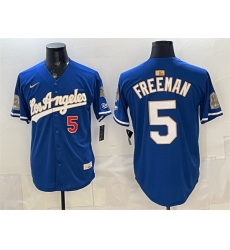 Men Los Angeles Dodgers  5 Freddie Freeman Royal 2026 Gold Collection 9x   B2B Champs Patch Stitched Baseball Jersey