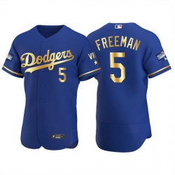 Men Los Angeles Dodgers 5 Freddie Freeman Royal Golden Flex Base Stitched jersey