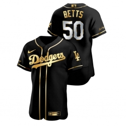 Men Los Angeles Dodgers 50 Mookie Betts Black Gold 2020 Nike Flexbase Jersey