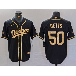 Men Los Angeles Dodgers 50 Mookie Betts Black Gold World Series Champions Cool Base Stitched Baseball Jersey