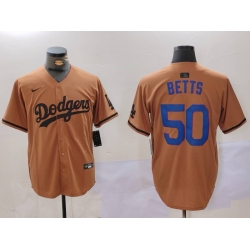 Men Los Angeles Dodgers 50 Mookie Betts Brown Cool Base Stitched Baseball Jersey 1