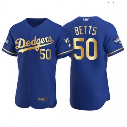 Men Los Angeles Dodgers 50 Mookie Betts Men Nike Authentic 2021 Gold Program World Series Champions MLB Jersey Royal