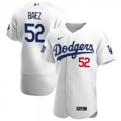 Men Los Angeles Dodgers 52 Pedro Baez Men Nike White Home 2020 World Series Bound Flex Base Player MLB Jersey