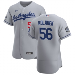 Men Los Angeles Dodgers 56 Adam Kolarek Men Nike Gray Road 2020 World Series Bound Flex Base Team MLB Jersey