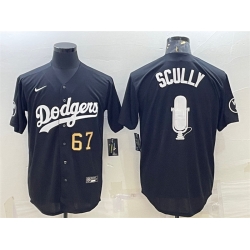 Men Los Angeles Dodgers 67 Vin Scully Black Big Logo With Vin Scully Patch Stitched Jersey 1