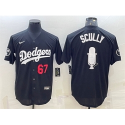 Men Los Angeles Dodgers 67 Vin Scully Black Big Logo With Vin Scully Patch Stitched Jersey 2