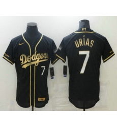 Men Los Angeles Dodgers 7 Julio Urias Black 2020 Champions Golden Edition Stitched Flex Base Nike Jersey