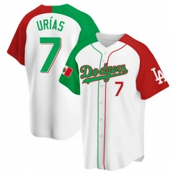 Men Los Angeles Dodgers 7 Julio Urias White Mexican Heritage Cool Base Stitched Baseball Jersey