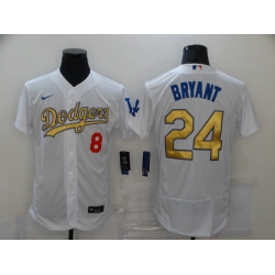 Men Los Angeles Dodgers 8  26 24 Kobe Bryant White Gold 2020 Nike Flexbase Jersey