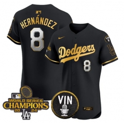 Men Los Angeles Dodgers 8 Enrique Hernandez Black Gold 2024 World Series Champions With Vin Patch Vapor Limited Stitched Baseball Jersey