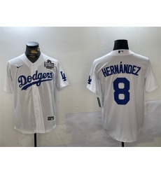 Men Los Angeles Dodgers 8 Enrique Hernandez White 2024 World Series Cool Base Stitched Baseball Jersey