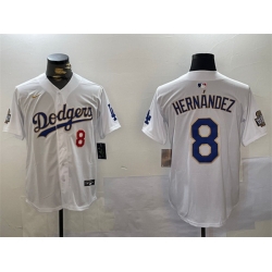 Men Los Angeles Dodgers 8 Enrique Hernandez White Gold 2024 World Series Home Limited Stitched Baseball Jersey