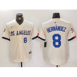 Men Los Angeles Dodgers 8 Kike Hernandez Cream Stitched Baseball Jersey 9